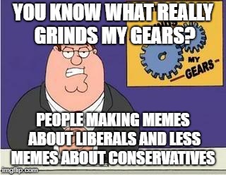 You know what grinds my gears |  YOU KNOW WHAT REALLY GRINDS MY GEARS? PEOPLE MAKING MEMES ABOUT LIBERALS AND LESS MEMES ABOUT CONSERVATIVES | image tagged in you know what grinds my gears,politics,i'm confused | made w/ Imgflip meme maker