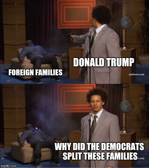 Who Killed Hannibal Meme | DONALD TRUMP; FOREIGN FAMILIES; WHY DID THE DEMOCRATS SPLIT THESE FAMILIES | image tagged in memes,who killed hannibal | made w/ Imgflip meme maker