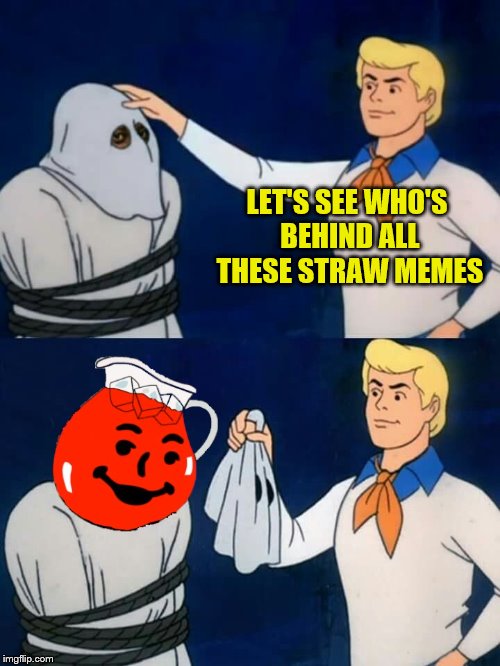 Scooby Doo Mask Reveal- Kool-Aid |  LET'S SEE WHO'S BEHIND ALL THESE STRAW MEMES | image tagged in scooby doo mask reveal- kool-aid,kool aid,plastic straws | made w/ Imgflip meme maker