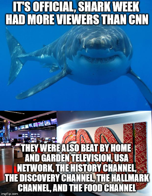 More people wanted to learn how to zest a lemon than listen the the whining. | IT'S OFFICIAL, SHARK WEEK HAD MORE VIEWERS THAN CNN; THEY WERE ALSO BEAT BY HOME AND GARDEN TELEVISION, USA NETWORK, THE HISTORY CHANNEL, THE DISCOVERY CHANNEL, THE HALLMARK CHANNEL, AND THE FOOD CHANNEL | image tagged in memes,shark week,cnn | made w/ Imgflip meme maker