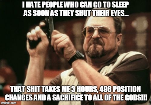 Am I The Only One Around Here Meme | I HATE PEOPLE WHO CAN GO TO SLEEP AS SOON AS THEY SHUT THEIR EYES... THAT SHIT TAKES ME 3 HOURS, 496 POSITION CHANGES AND A SACRIFICE TO ALL OF THE GODS!!! | image tagged in memes,am i the only one around here | made w/ Imgflip meme maker