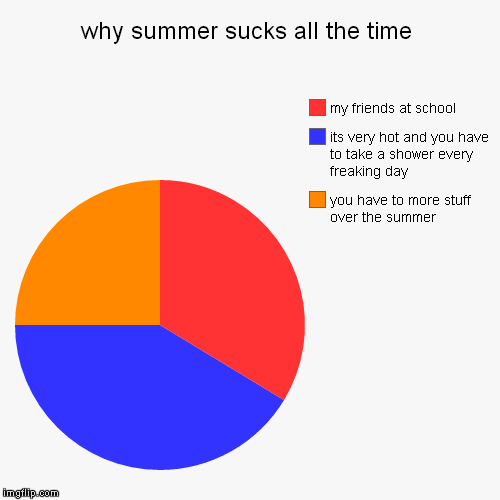 why summer sucks all the time | you have to more stuff over the summer, its very hot and you have to take a shower every freaking day, my fr | image tagged in funny,pie charts | made w/ Imgflip chart maker