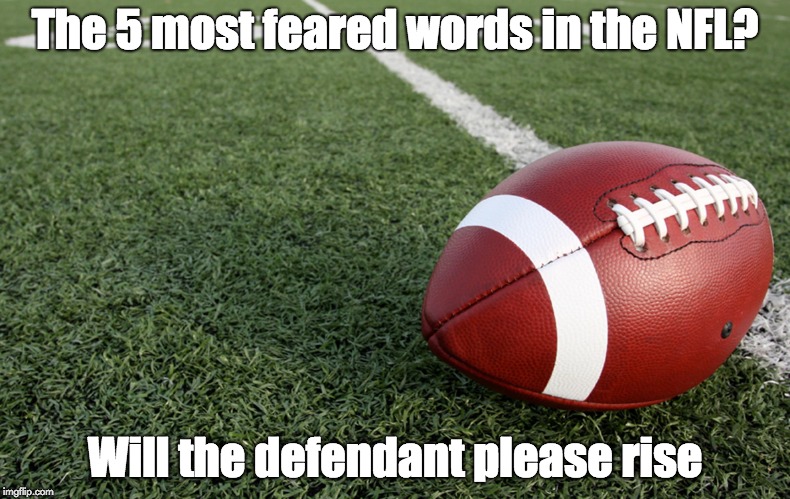 Football  | The 5 most feared words in the NFL? Will the defendant please rise | image tagged in football | made w/ Imgflip meme maker
