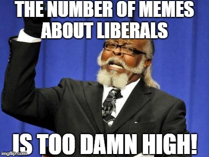 Too Damn High | THE NUMBER OF MEMES ABOUT LIBERALS; IS TOO DAMN HIGH! | image tagged in memes,too damn high,politics lol | made w/ Imgflip meme maker