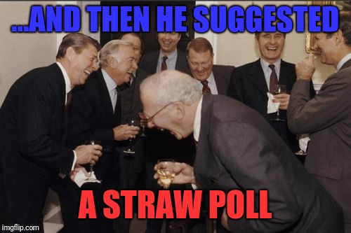 Laughing Men In Suits Meme | ...AND THEN HE SUGGESTED; A STRAW POLL | image tagged in memes,laughing men in suits | made w/ Imgflip meme maker