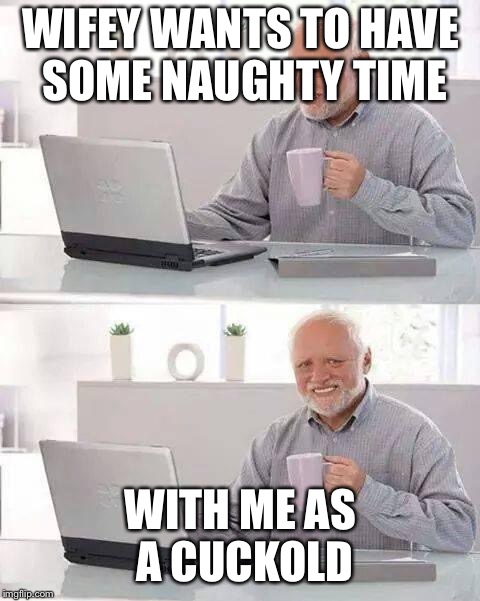 Hide the Pain Harold | WIFEY WANTS TO HAVE SOME NAUGHTY TIME; WITH ME AS A CUCKOLD | image tagged in memes,hide the pain harold | made w/ Imgflip meme maker