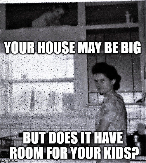 Self on the Shelf | YOUR HOUSE MAY BE BIG BUT DOES IT HAVE ROOM FOR YOUR KIDS? | image tagged in self on the shelf | made w/ Imgflip meme maker