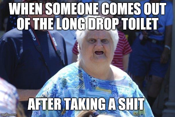 Wat Lady | WHEN SOMEONE COMES OUT OF THE LONG DROP TOILET; AFTER TAKING A SHIT | image tagged in wat lady | made w/ Imgflip meme maker