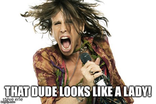 Steve Tyler Aerosmith | THAT DUDE LOOKS LIKE A LADY! | image tagged in steve tyler aerosmith | made w/ Imgflip meme maker