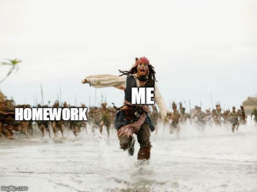 Jack Sparrow Being Chased Meme | ME; HOMEWORK | image tagged in memes,jack sparrow being chased | made w/ Imgflip meme maker