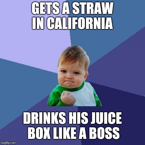 Success Kid Meme | GETS A STRAW IN CALIFORNIA; DRINKS HIS JUICE BOX LIKE A BOSS | image tagged in memes,success kid | made w/ Imgflip meme maker