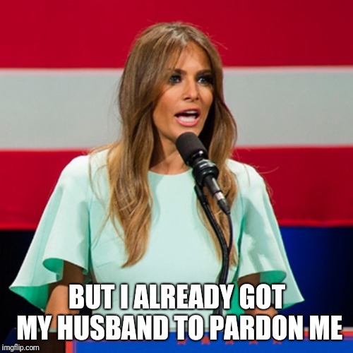 Melania Trump | BUT I ALREADY GOT MY HUSBAND TO PARDON ME | image tagged in melania trump | made w/ Imgflip meme maker