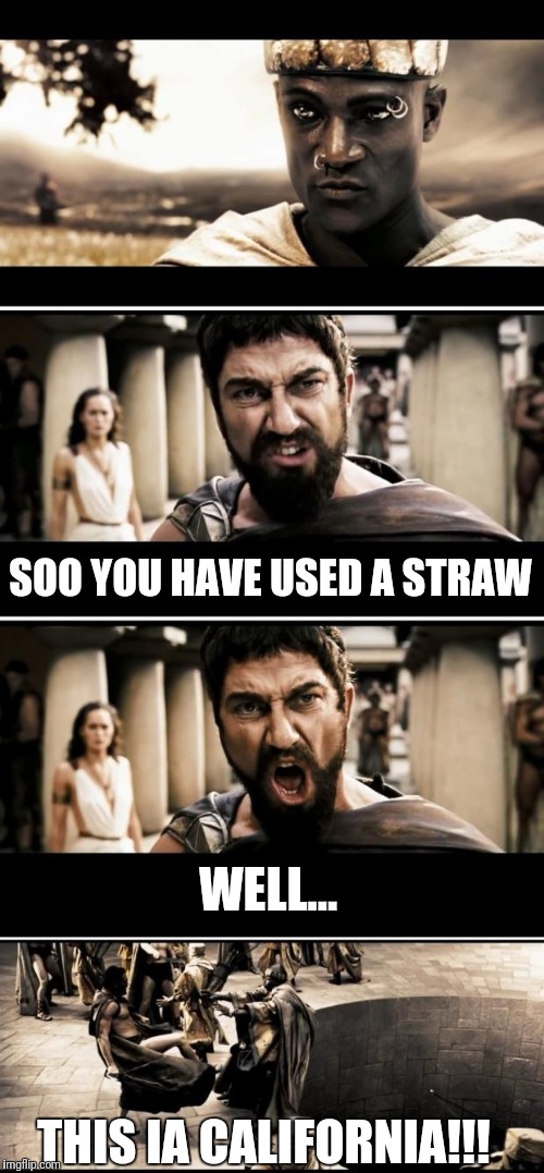 This is California!!! | SOO YOU HAVE USED A STRAW; WELL... THIS IA CALIFORNIA!!! | image tagged in sparta,straw,america,california,los angeles,this is sparta | made w/ Imgflip meme maker