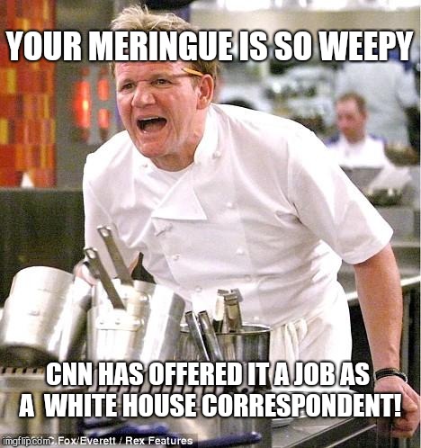 Chef Gordon Ramsay Meme | YOUR MERINGUE IS SO WEEPY; CNN HAS OFFERED IT A JOB AS A  WHITE HOUSE CORRESPONDENT! | image tagged in memes,chef gordon ramsay | made w/ Imgflip meme maker