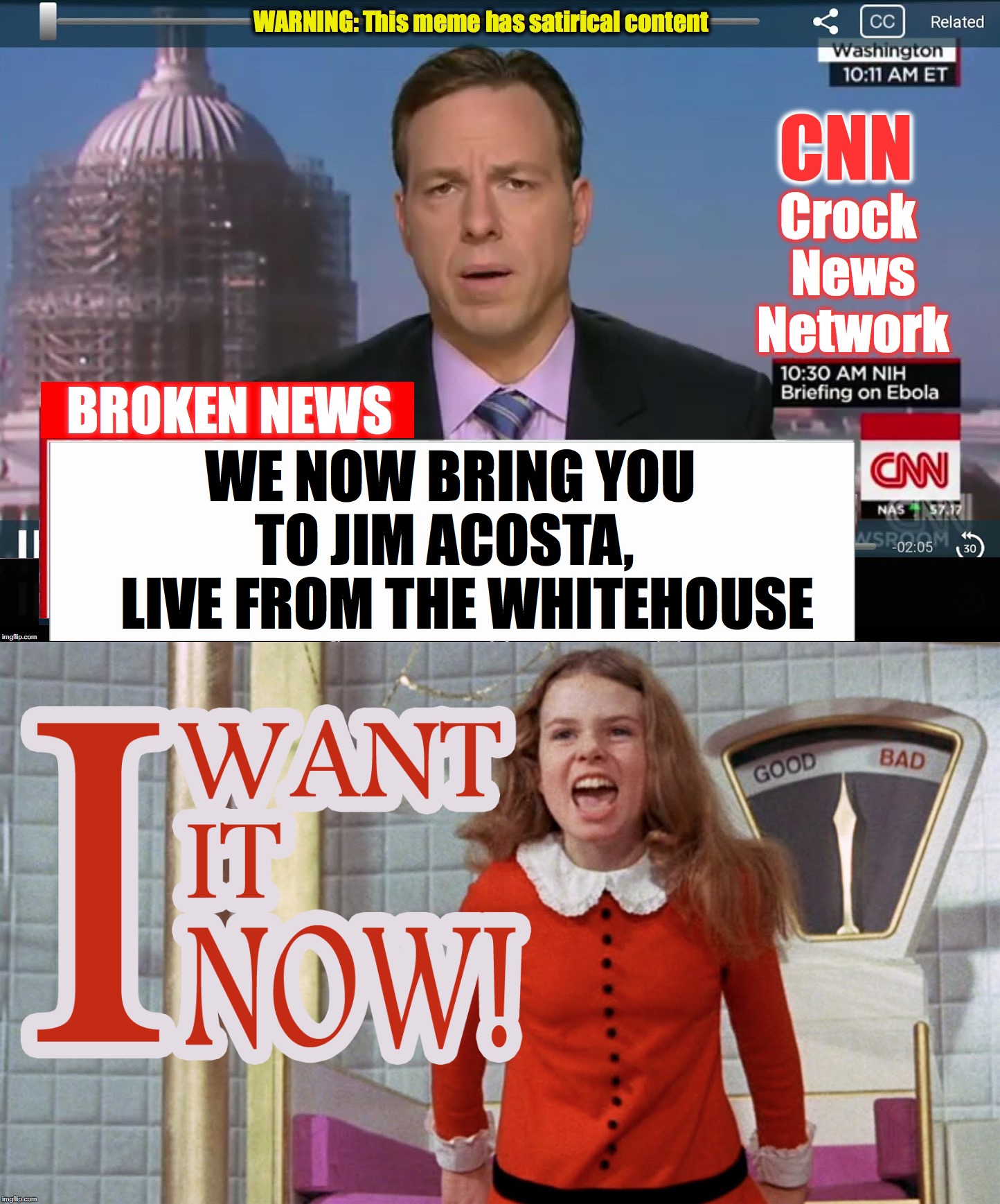 WE NOW BRING YOU    TO JIM ACOSTA,       LIVE FROM THE WHITEHOUSE | image tagged in cnn fake news,jim acosta | made w/ Imgflip meme maker