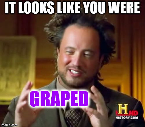Ancient Aliens Meme | IT LOOKS LIKE YOU WERE GRAPED | image tagged in memes,ancient aliens | made w/ Imgflip meme maker
