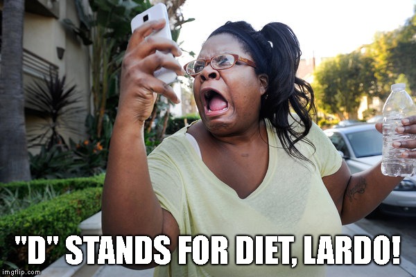 Oh, No You Didn't Woman On Cell Phone | "D" STANDS FOR DIET, LARDO! | image tagged in oh no you didn't woman on cell phone | made w/ Imgflip meme maker