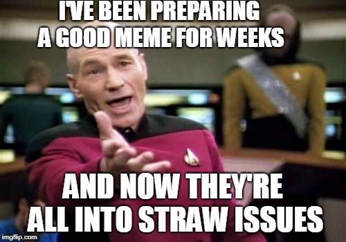 Picard Wtf | I'VE BEEN PREPARING A GOOD MEME FOR WEEKS; AND NOW THEY'RE ALL INTO STRAW ISSUES | image tagged in memes,picard wtf | made w/ Imgflip meme maker