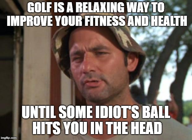 So I Got That Goin For Me Which Is Nice | GOLF IS A RELAXING WAY TO IMPROVE YOUR FITNESS AND HEALTH; UNTIL SOME IDIOT'S BALL HITS YOU IN THE HEAD | image tagged in memes,so i got that goin for me which is nice | made w/ Imgflip meme maker