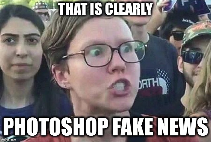 Triggered Liberal | THAT IS CLEARLY PHOTOSHOP FAKE NEWS | image tagged in triggered liberal | made w/ Imgflip meme maker
