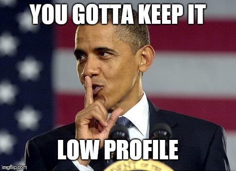 Obama Shhhhh | YOU GOTTA KEEP IT LOW PROFILE | image tagged in obama shhhhh | made w/ Imgflip meme maker