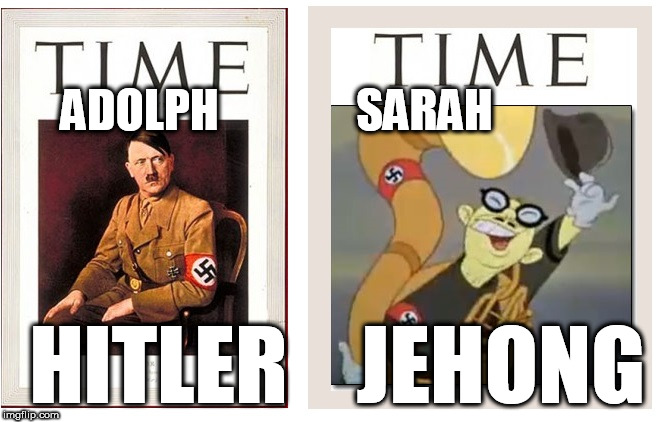 Two Hitlers | ADOLPH               SARAH; HITLER    JEHONG | image tagged in racist liberals,sarah jehong,nazi socialists,democrat kkk,new york times | made w/ Imgflip meme maker