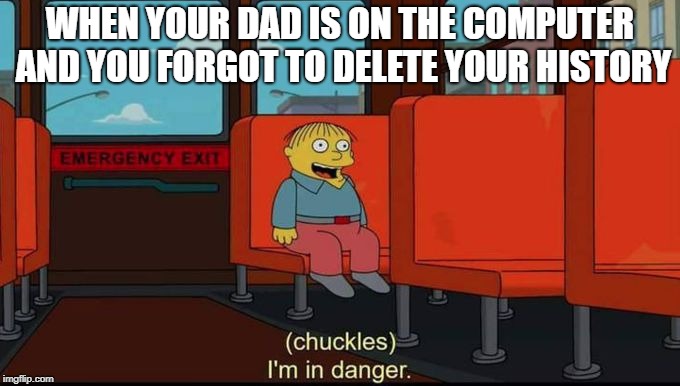 im in danger | WHEN YOUR DAD IS ON THE COMPUTER AND YOU FORGOT TO DELETE YOUR HISTORY | image tagged in im in danger | made w/ Imgflip meme maker
