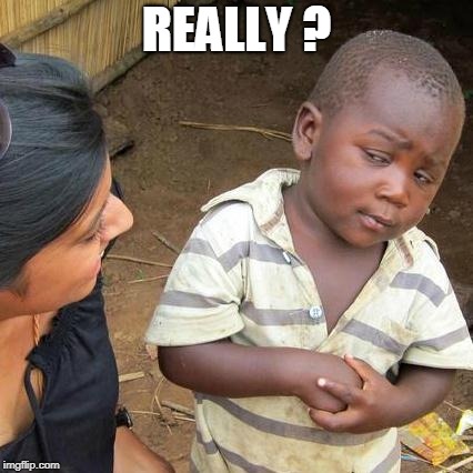 REALLY ? | image tagged in memes,third world skeptical kid | made w/ Imgflip meme maker