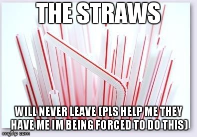 Straws | THE STRAWS WILL NEVER LEAVE (PLS HELP ME THEY HAVE ME IM BEING FORCED TO DO THIS) | image tagged in straws | made w/ Imgflip meme maker