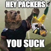 HEY PACKERS; YOU SUCK | image tagged in packers,green bay packers,chicago bears,bears,hey packers you suck | made w/ Imgflip meme maker