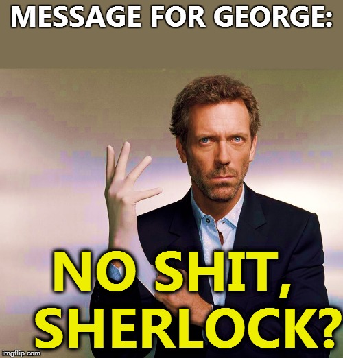 MESSAGE FOR GEORGE: NO SHIT,  SHERLOCK? | made w/ Imgflip meme maker