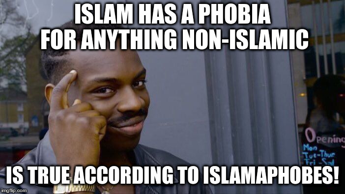 Roll Safe Think About It Meme | ISLAM HAS A PHOBIA FOR ANYTHING NON-ISLAMIC IS TRUE ACCORDING TO ISLAMAPHOBES! | image tagged in memes,roll safe think about it | made w/ Imgflip meme maker