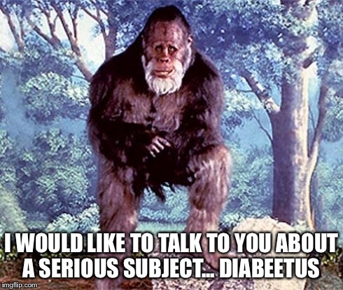 I WOULD LIKE TO TALK TO YOU ABOUT A SERIOUS SUBJECT... DIABEETUS | image tagged in bigfoot,keep calm and enrolling medicaid members | made w/ Imgflip meme maker
