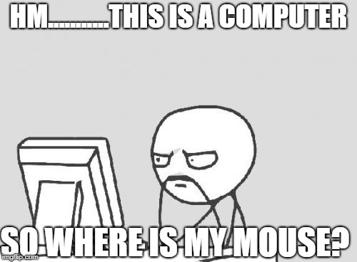 Computer Guy | HM...........THIS IS A COMPUTER; SO WHERE IS MY MOUSE? | image tagged in memes,computer guy | made w/ Imgflip meme maker