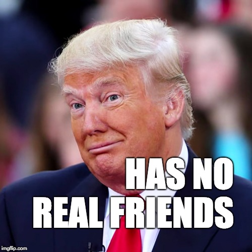 Has no real friends. | HAS NO   REAL FRIENDS | image tagged in trump,donald trump,trump2020,fraud,loser | made w/ Imgflip meme maker