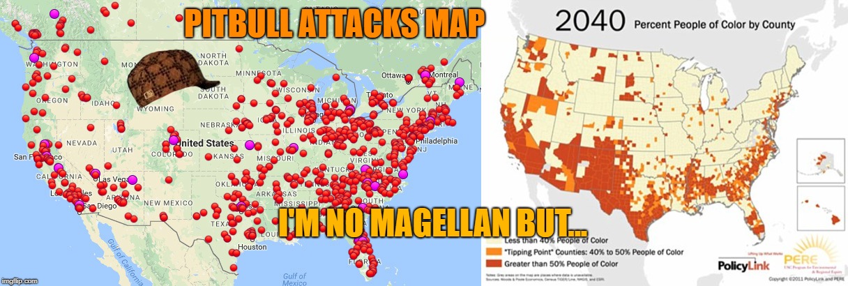 PITBULL ATTACKS MAP; I'M NO MAGELLAN BUT... | image tagged in maps,scumbag | made w/ Imgflip meme maker