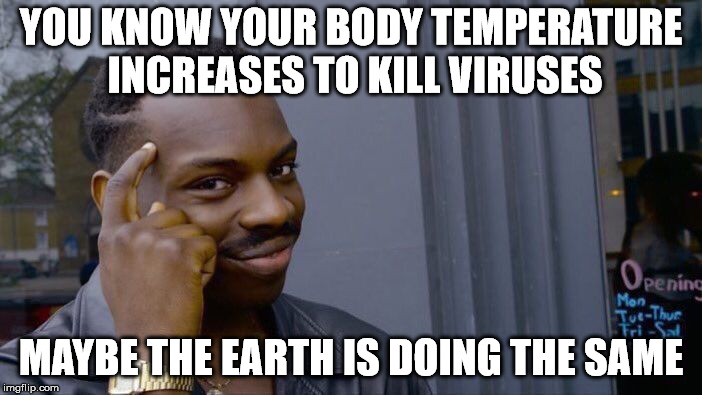 Roll Safe Think About It Meme | YOU KNOW YOUR BODY TEMPERATURE INCREASES TO KILL VIRUSES; MAYBE THE EARTH IS DOING THE SAME | image tagged in memes,roll safe think about it | made w/ Imgflip meme maker