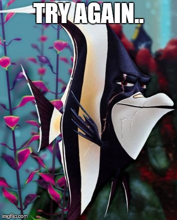 Gill Finding Nemo | TRY AGAIN.. | image tagged in gill finding nemo | made w/ Imgflip meme maker