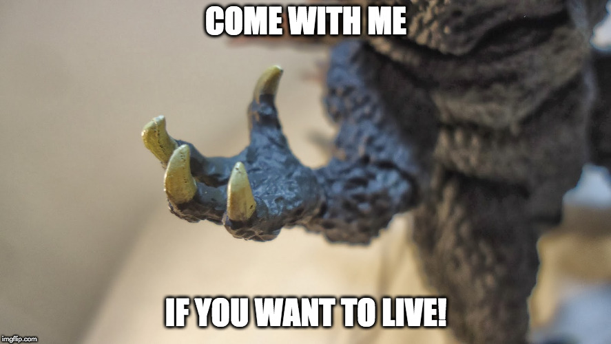 come with me | COME WITH ME; IF YOU WANT TO LIVE! | image tagged in godzilla | made w/ Imgflip meme maker