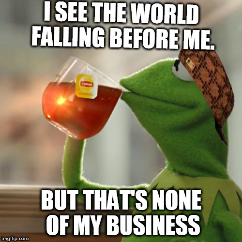 .__. | I SEE THE WORLD FALLING BEFORE ME. BUT THAT'S NONE OF MY BUSINESS | image tagged in memes,but thats none of my business,kermit the frog,scumbag | made w/ Imgflip meme maker