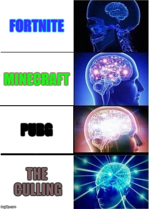 Expanding Brain Meme | FORTNITE; MINECRAFT; PUBG; THE CULLING | image tagged in memes,expanding brain | made w/ Imgflip meme maker