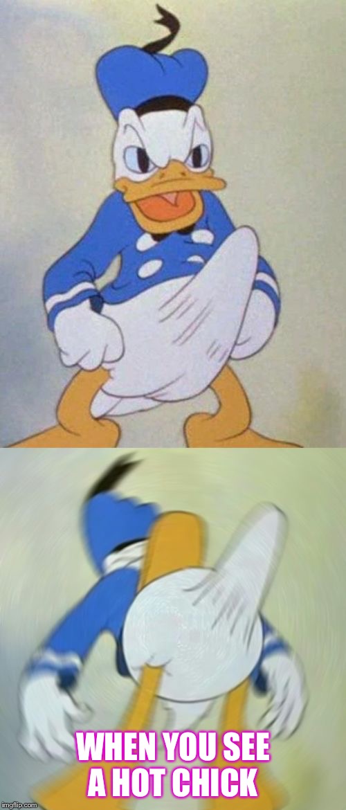 donald duck boner | WHEN YOU SEE A HOT CHICK | image tagged in donald duck boner | made w/ Imgflip meme maker