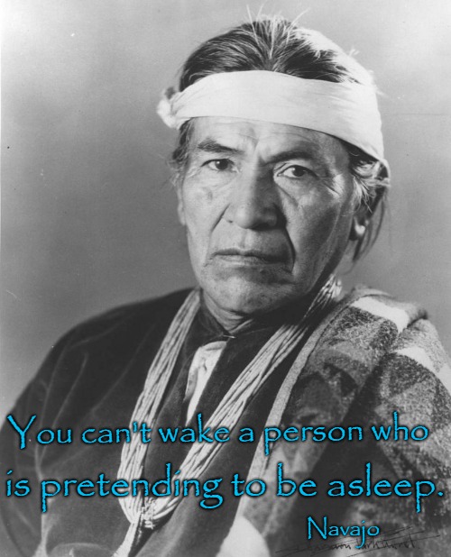 Navajo Saying | You can't wake a person who; is pretending to be asleep. Navajo | image tagged in native american,indians,chief,indian chief,native americans,tribe | made w/ Imgflip meme maker