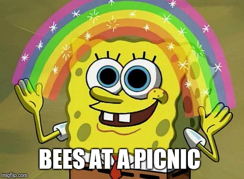 Imagination Spongebob Meme | BEES AT A PICNIC | image tagged in memes,imagination spongebob | made w/ Imgflip meme maker