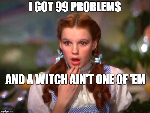 Dorothy | I GOT 99 PROBLEMS; AND A WITCH AIN'T ONE OF 'EM | image tagged in dorothy | made w/ Imgflip meme maker