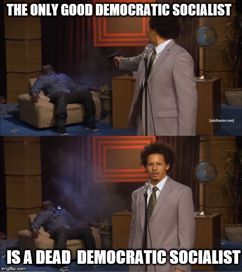 Who Killed Hannibal | THE ONLY GOOD DEMOCRATIC SOCIALIST; IS A DEAD  DEMOCRATIC SOCIALIST | image tagged in memes,who killed hannibal | made w/ Imgflip meme maker