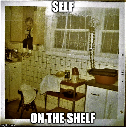 shelved toddler | SELF ON THE SHELF | image tagged in shelved toddler | made w/ Imgflip meme maker