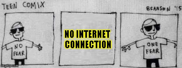 NO INTERNET CONNECTION | image tagged in no fear one fear | made w/ Imgflip meme maker