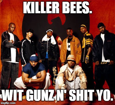 Wu Tang Clan | KILLER BEES. WIT GUNZ N' SHIT YO. | image tagged in wu tang clan | made w/ Imgflip meme maker