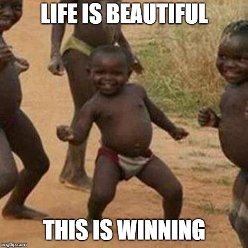 Third World Success Kid Meme | LIFE IS BEAUTIFUL; THIS IS WINNING | image tagged in memes,third world success kid | made w/ Imgflip meme maker